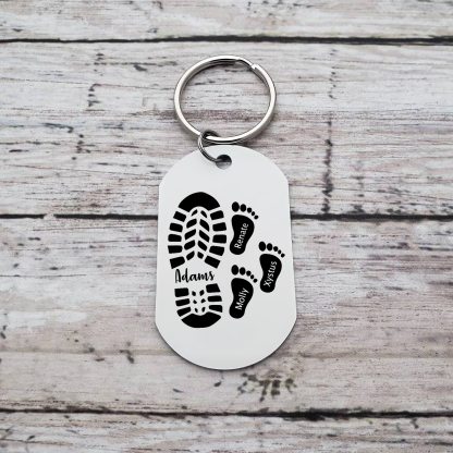 4 Names - Personalized Custom Footprint Keychain Gift Special Keychain Gift for Dad