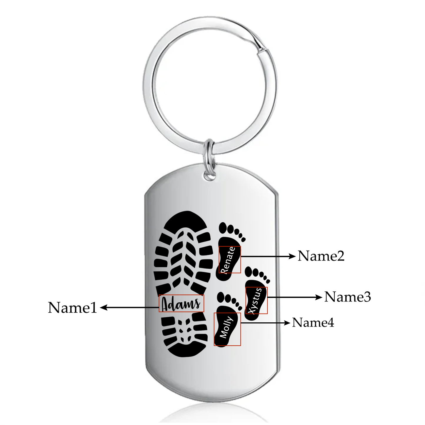 4 Names - Personalized Custom Footprint Keychain Gift Special Keychain Gift for Dad