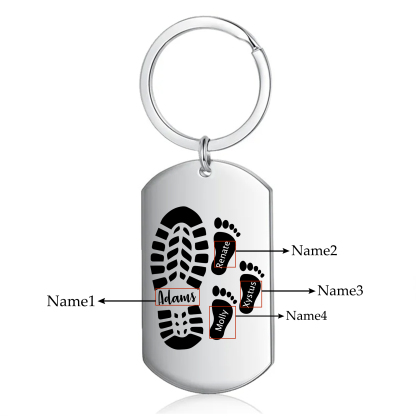4 Names - Personalized Custom Footprint Keychain Gift Special Keychain Gift for Dad