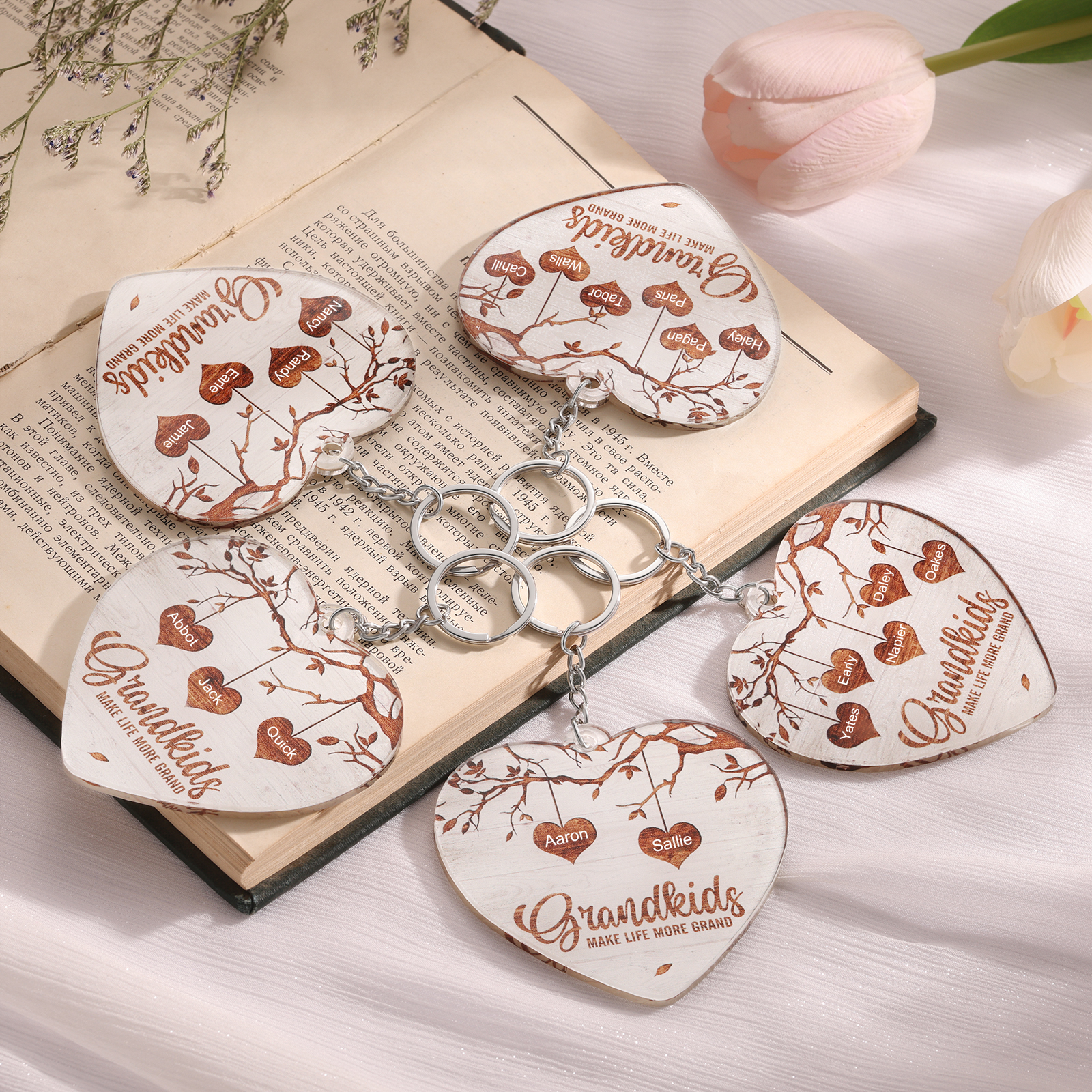 2 Names-Personalised Keychain Custom 2 Names and 1 Text Holding Hands Keychain for Nan