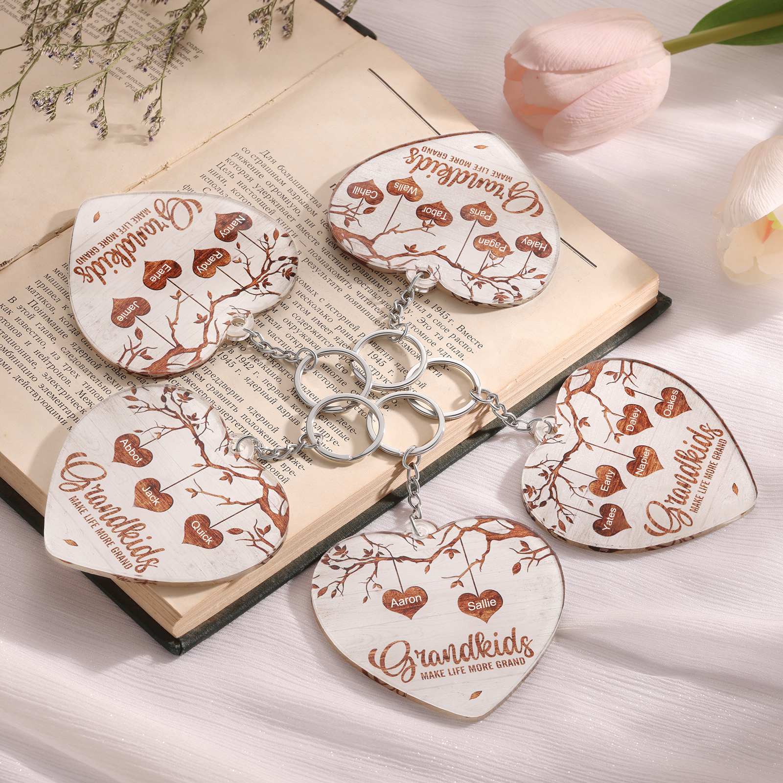 2 Names-Personalised Keychain Custom 2 Names and 1 Text Holding Hands Keychain for Nan