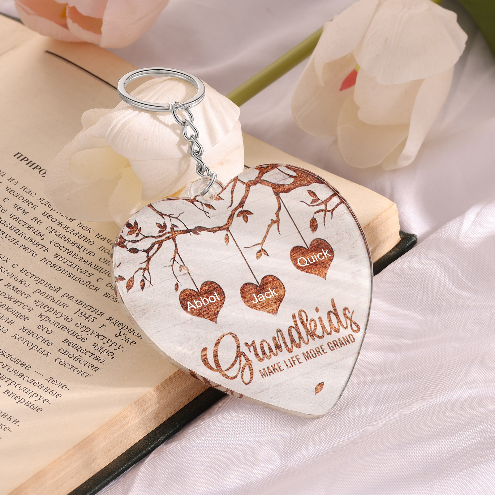 3 Names - Personalized Keychain Custom 3 Names Family Tree Keychain for Nan