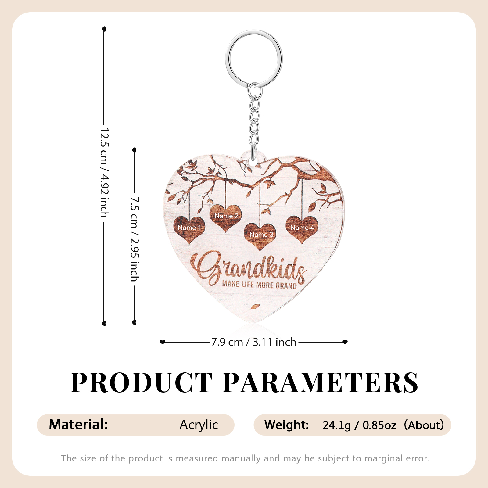 4 Names - Personalized Keychain Custom 4 Names Family Tree Keychain for Nan