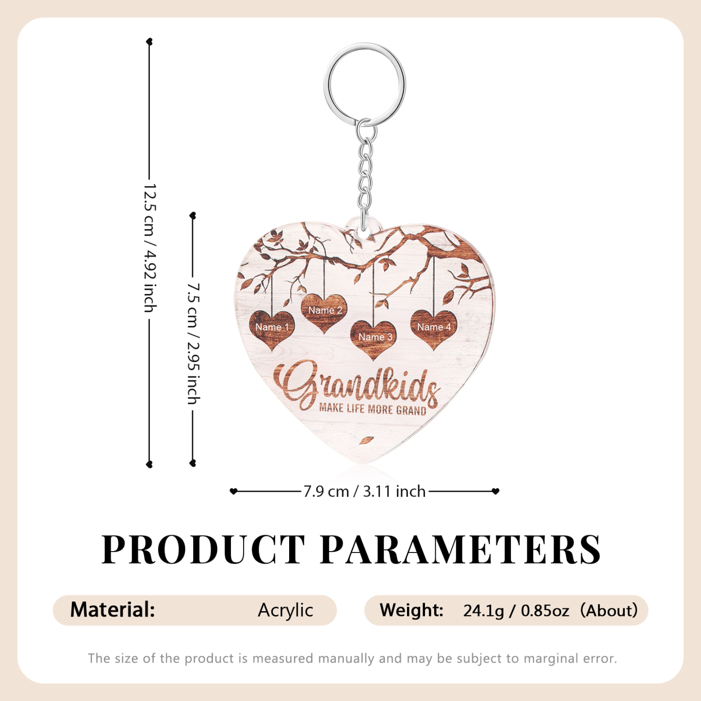 4 Names - Personalized Keychain Custom 4 Names Family Tree Keychain for Nan