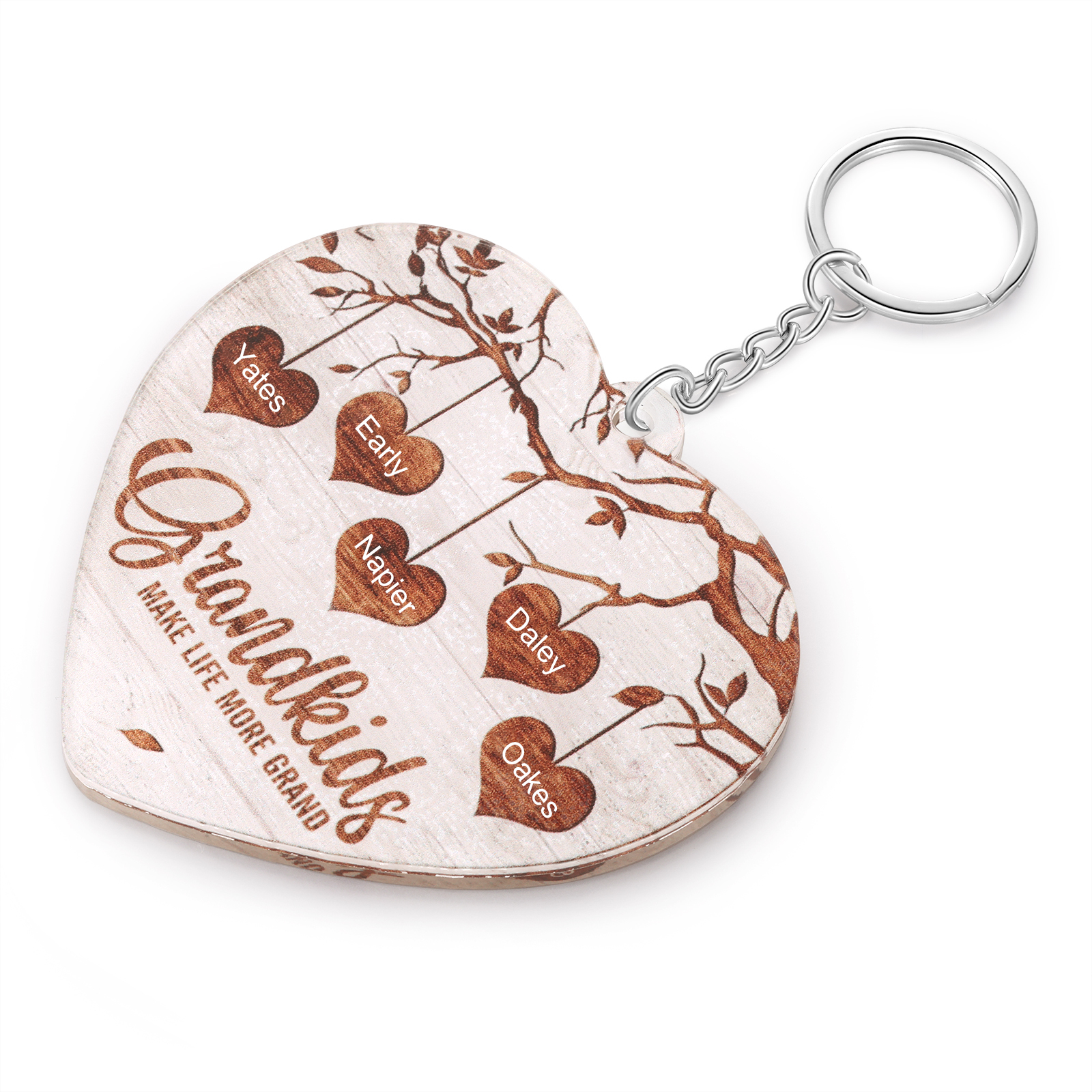 5 Names - Personalized Keychain Custom 5 Names Family Tree Keychain for Nan