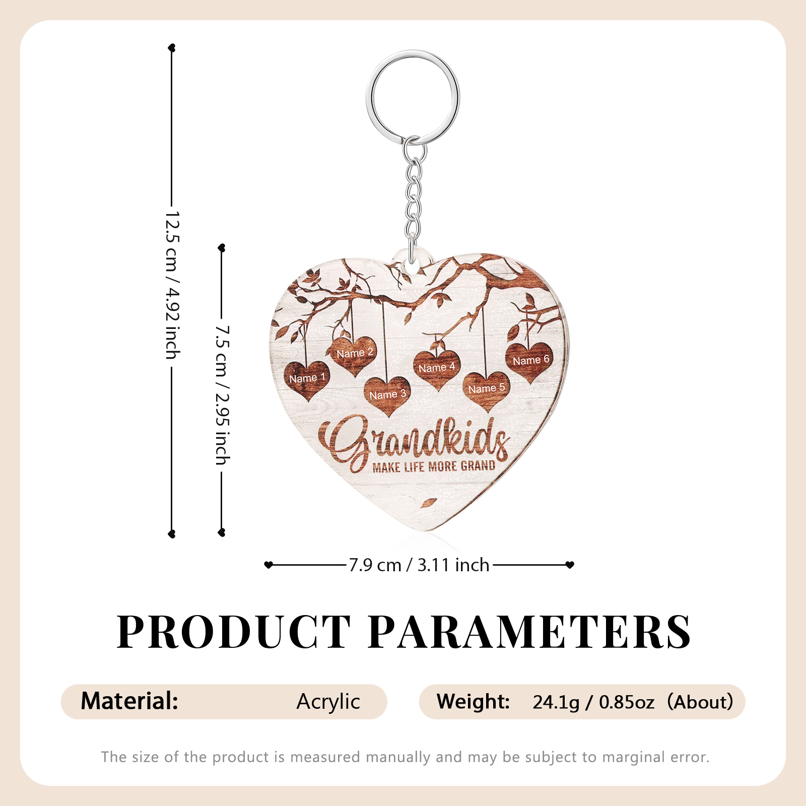 6 Names - Personalized Keychain Custom 6 Names Family Tree Keychain for Nan