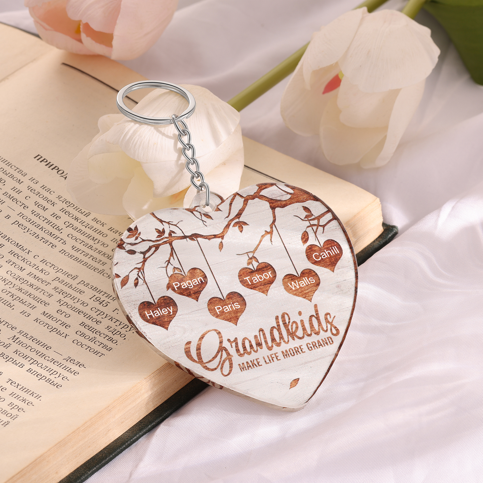 6 Names - Personalized Keychain Custom 6 Names Family Tree Keychain for Nan