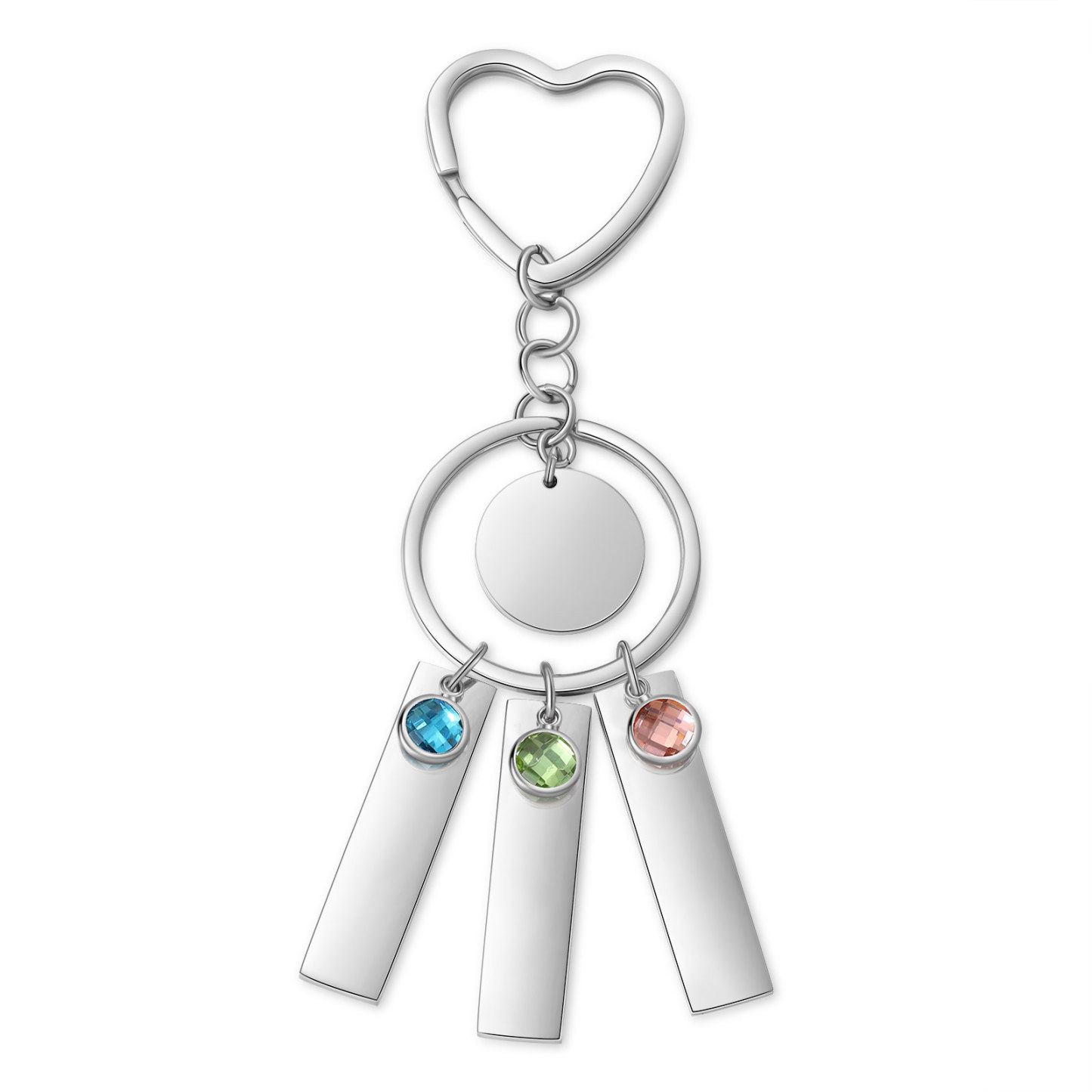 3 Names - Personalized Birthstone Love Pendant Design Keychain Hook Engraving Special Gift for Mum