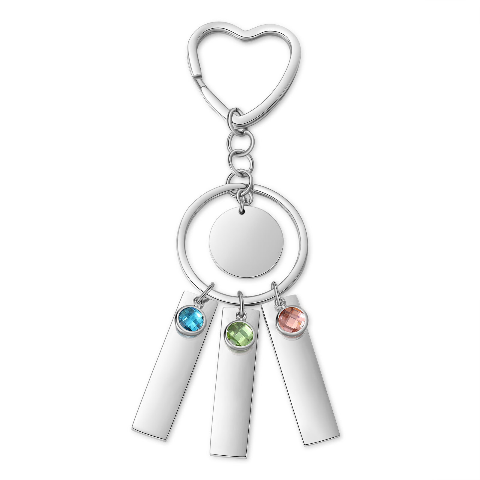 3 Names - Personalized Birthstone Love Pendant Design Keychain Hook Engraving Special Gift for Mum