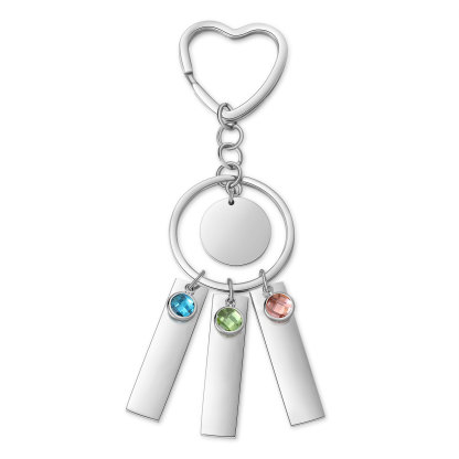3 Names - Personalized Birthstone Love Pendant Design Keychain Hook Engraving Special Gift for Mum