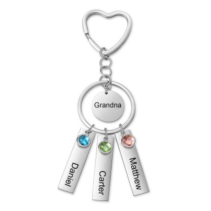 3 Names - Personalized Birthstone Love Pendant Design Keychain Hook Engraving Special Gift for Mum