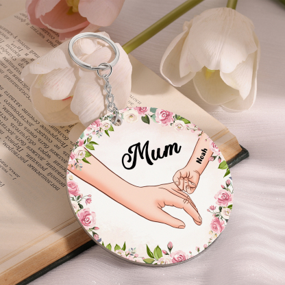 1 Name Personalised Keychain Custom 1 Name and 1 Text Holding Hands Keychain for Mum/Nana