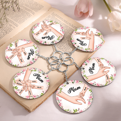 2 Names-Personalised Keychain Custom 2 Names and 1 Text Holding Hands Keychain for Mum/Nana