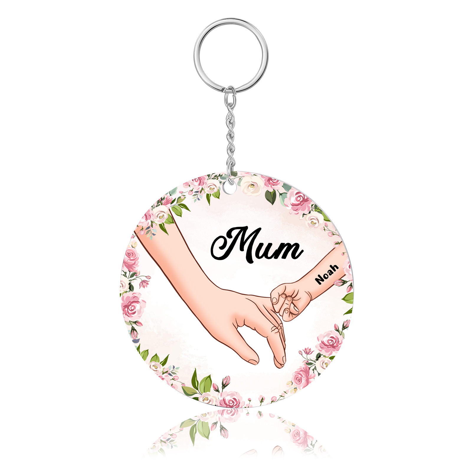 1 Name Personalised Keychain Custom 1 Name and 1 Text Holding Hands Keychain for Mum/Nana