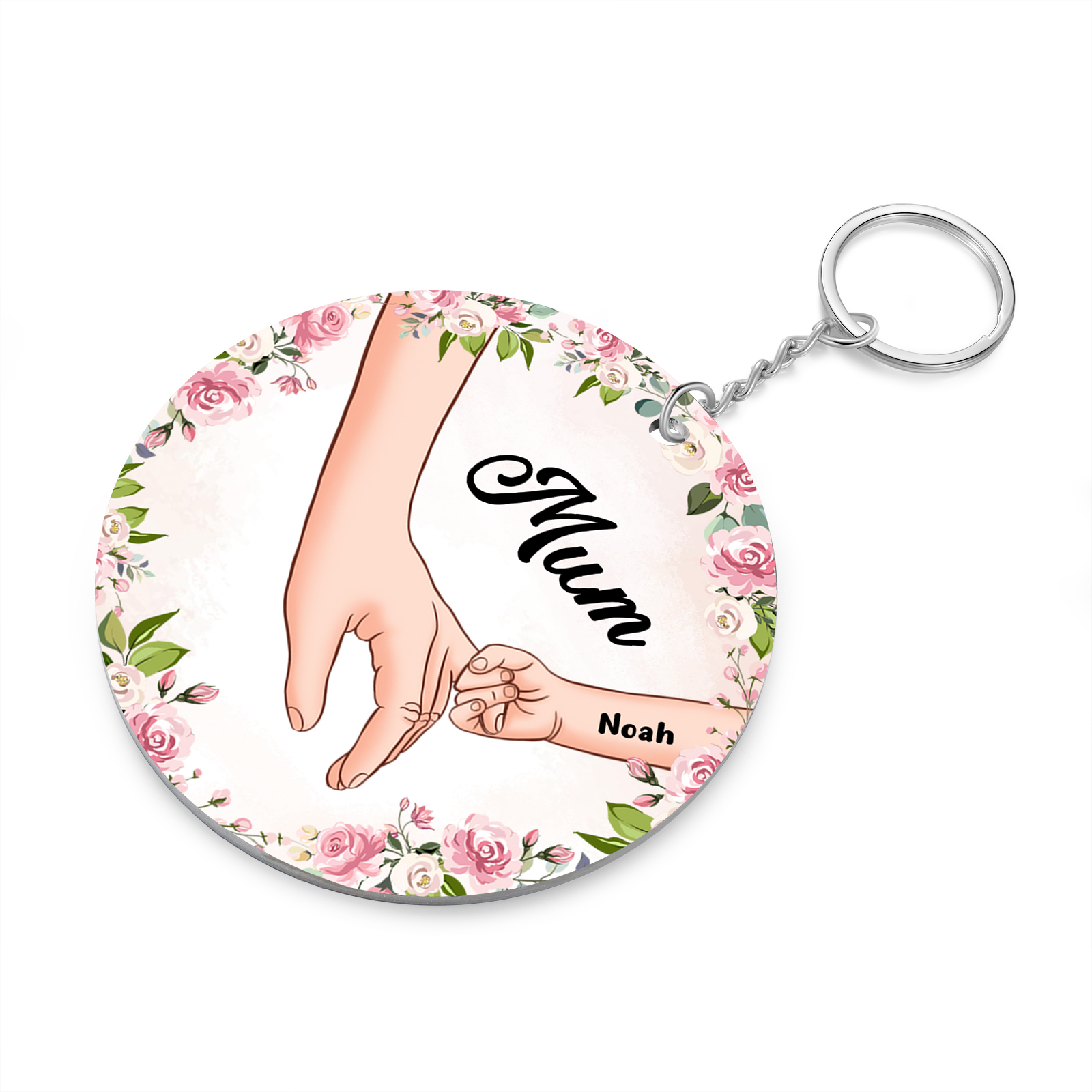 1 Name Personalised Keychain Custom 1 Name and 1 Text Holding Hands Keychain for Mum/Nana