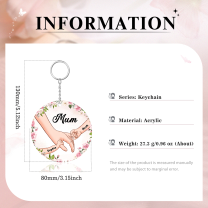 2 Names-Personalised Keychain Custom 2 Names and 1 Text Holding Hands Keychain for Mum/Nana