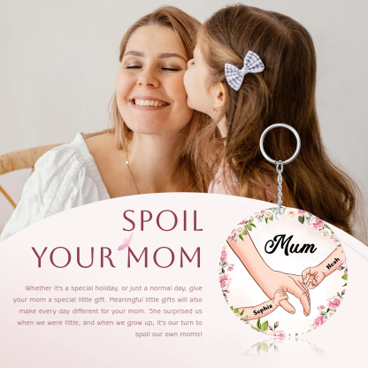 2 Names-Personalised Keychain Custom 2 Names and 1 Text Holding Hands Keychain for Mum/Nana
