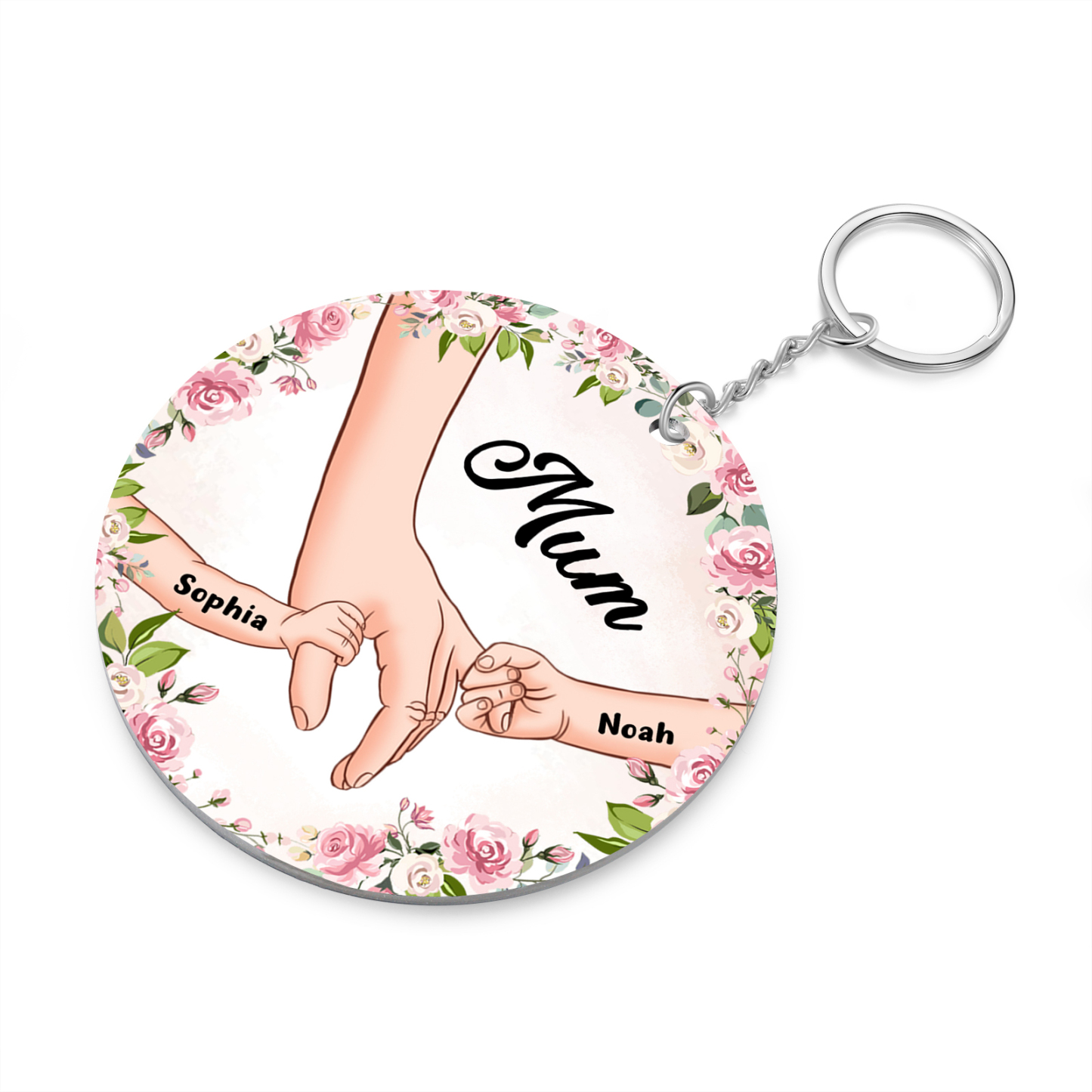 2 Names-Personalised Keychain Custom 2 Names and 1 Text Holding Hands Keychain for Mum/Nana