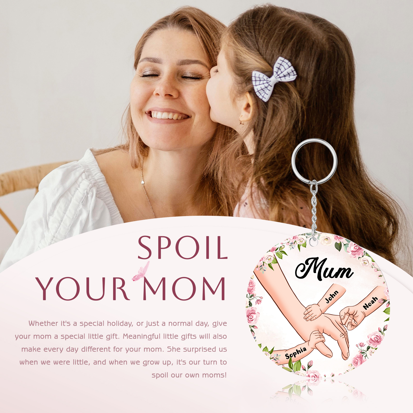 3 Names-Personalised Keychain Custom 3 Names and 1 Text Holding Hands Keychain for Mum/Nana