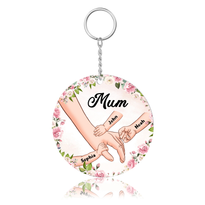 3 Names-Personalised Keychain Custom 3 Names and 1 Text Holding Hands Keychain for Mum/Nana