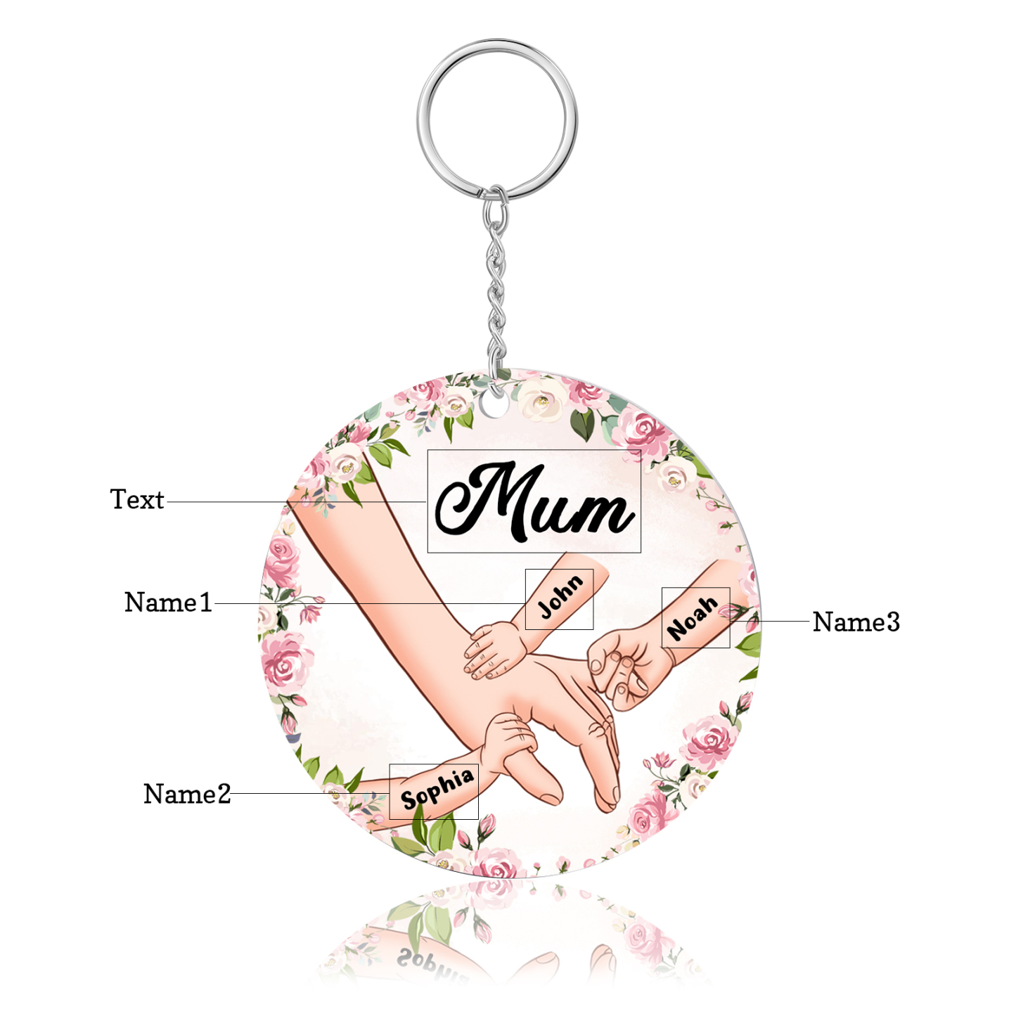 3 Names-Personalised Keychain Custom 3 Names and 1 Text Holding Hands Keychain for Mum/Nana