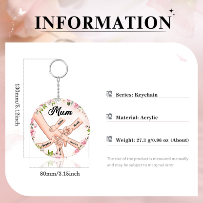 5 Names-Personalised Keychain Custom 5 Names and 1 Text Holding Hands Keychain for Mum/Nana