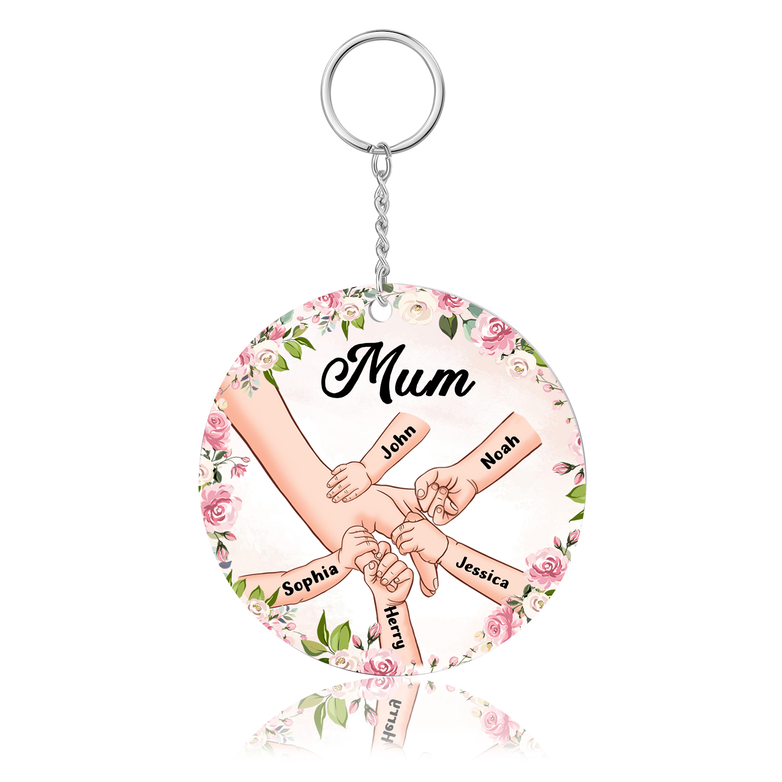 5 Names-Personalised Keychain Custom 5 Names and 1 Text Holding Hands Keychain for Mum/Nana