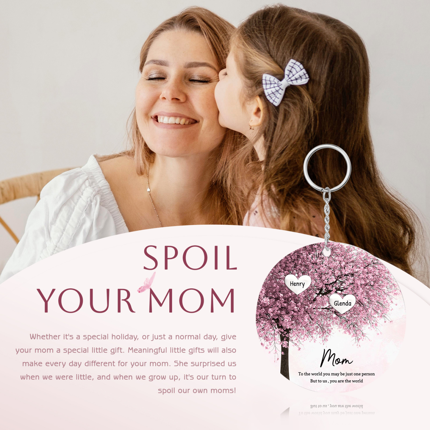 2 Names-Personalized Tree Of Life Customized 2 Names and 2 Text Keychain Family Tree Keychain for Mom