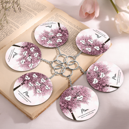 6 Names-Personalized Tree Of Life Customized 6 Names and 2 Text Keychain Family Tree Keychain for Mum