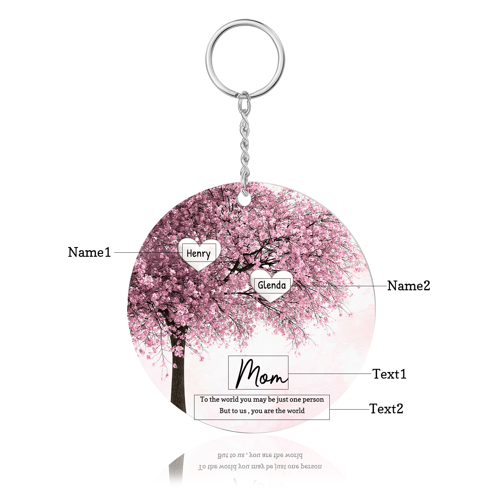 2 Names-Personalized Tree Of Life Customized 2 Names and 2 Text Keychain Family Tree Keychain for Mom