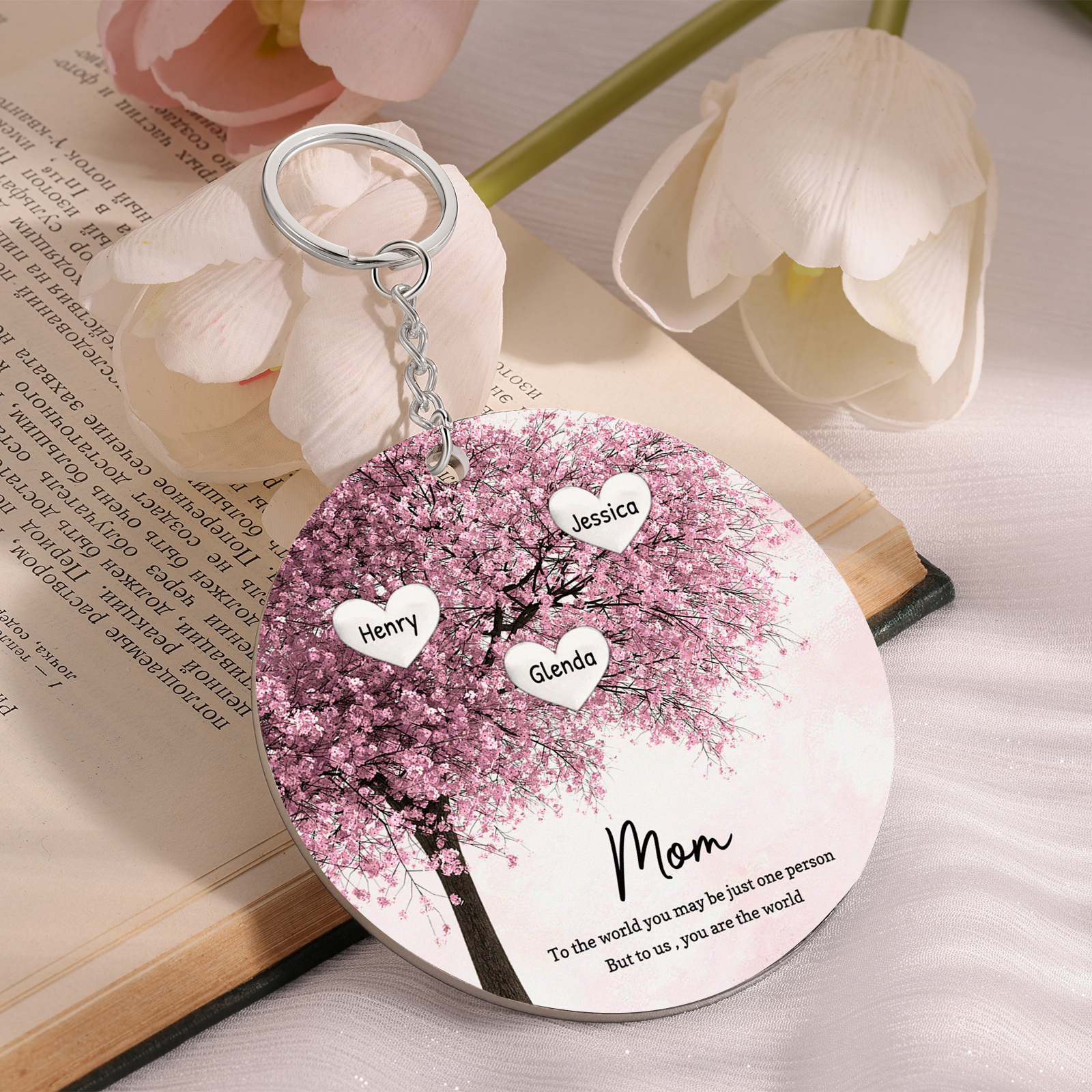 3 Names-Personalized Tree Of Life Customized 3 Names and 2 Text Keychain Family Tree Keychain for Mom