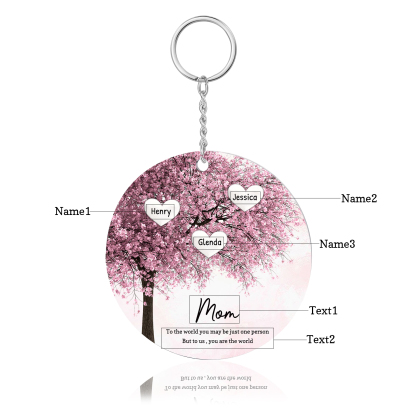 3 Names-Personalized Tree Of Life Customized 3 Names and 2 Text Keychain Family Tree Keychain for Mom