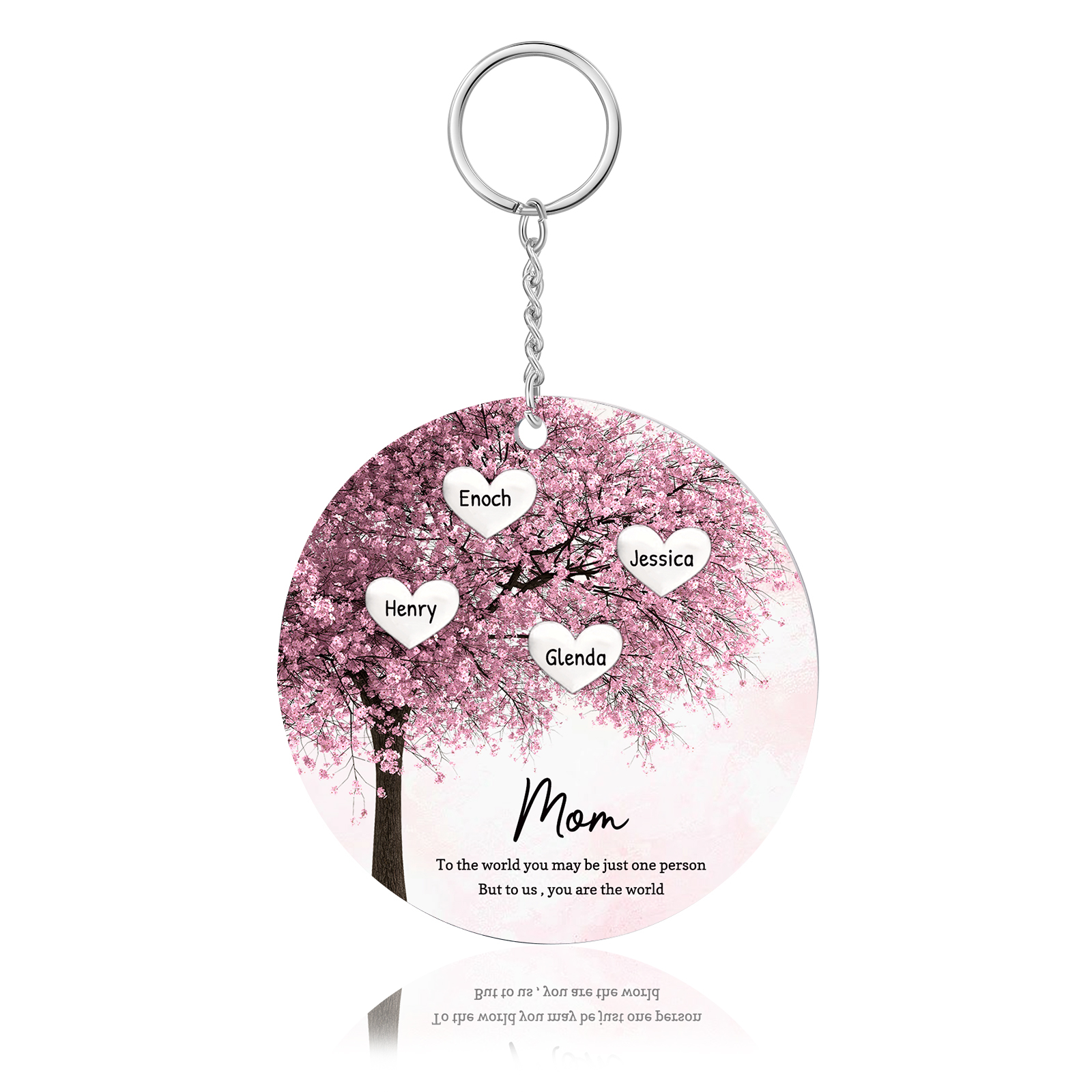 4 Names-Personalized Tree Of Life Customized 4 Names and 2 Text Keychain Family Tree Keychain for Mom