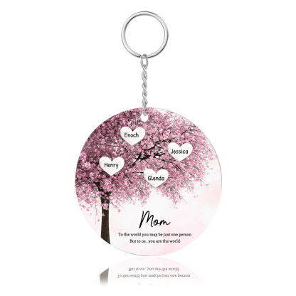 4 Names-Personalized Tree Of Life Customized 4 Names and 2 Text Keychain Family Tree Keychain for Mom