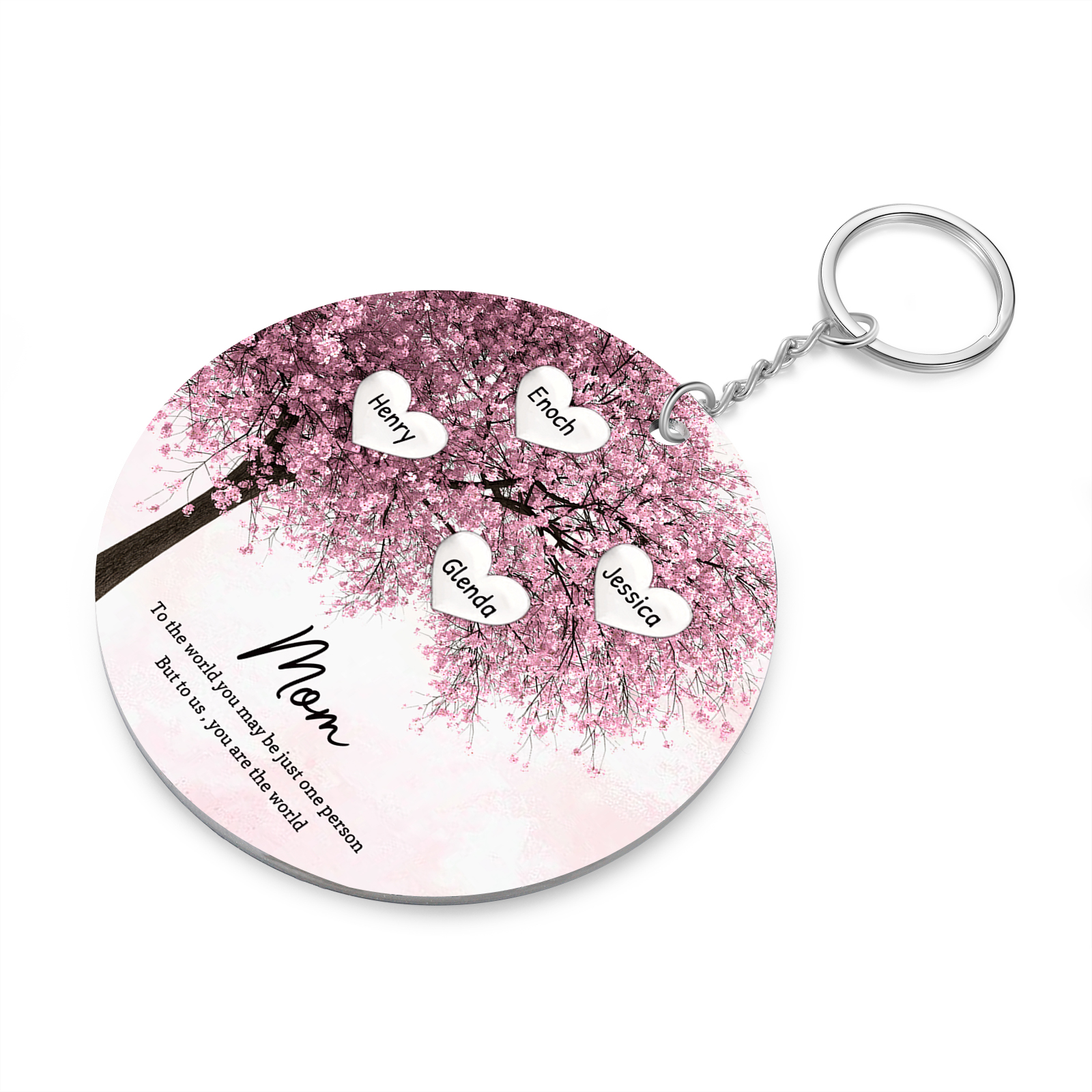 4 Names-Personalized Tree Of Life Customized 4 Names and 2 Text Keychain Family Tree Keychain for Mom