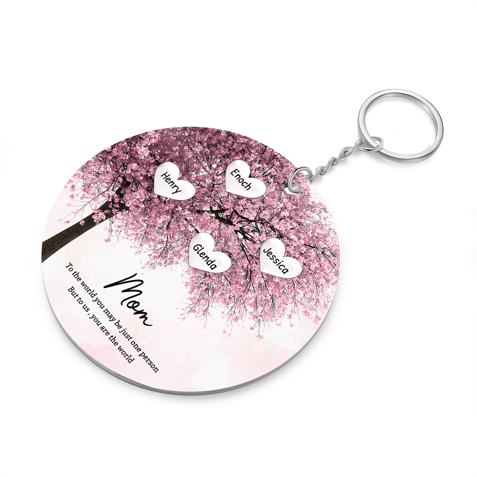 4 Names-Personalized Tree Of Life Customized 4 Names and 2 Text Keychain Family Tree Keychain for Mom