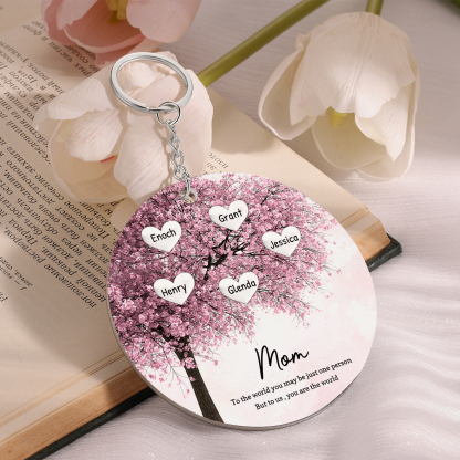 5 Names-Personalized Tree Of Life Customized 4 Names and 2 Text Keychain Family Tree Keychain for Mom