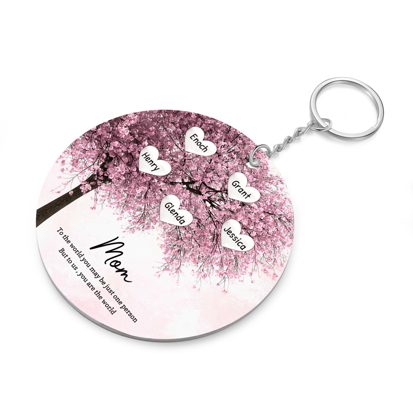 5 Names-Personalized Tree Of Life Customized 4 Names and 2 Text Keychain Family Tree Keychain for Mom