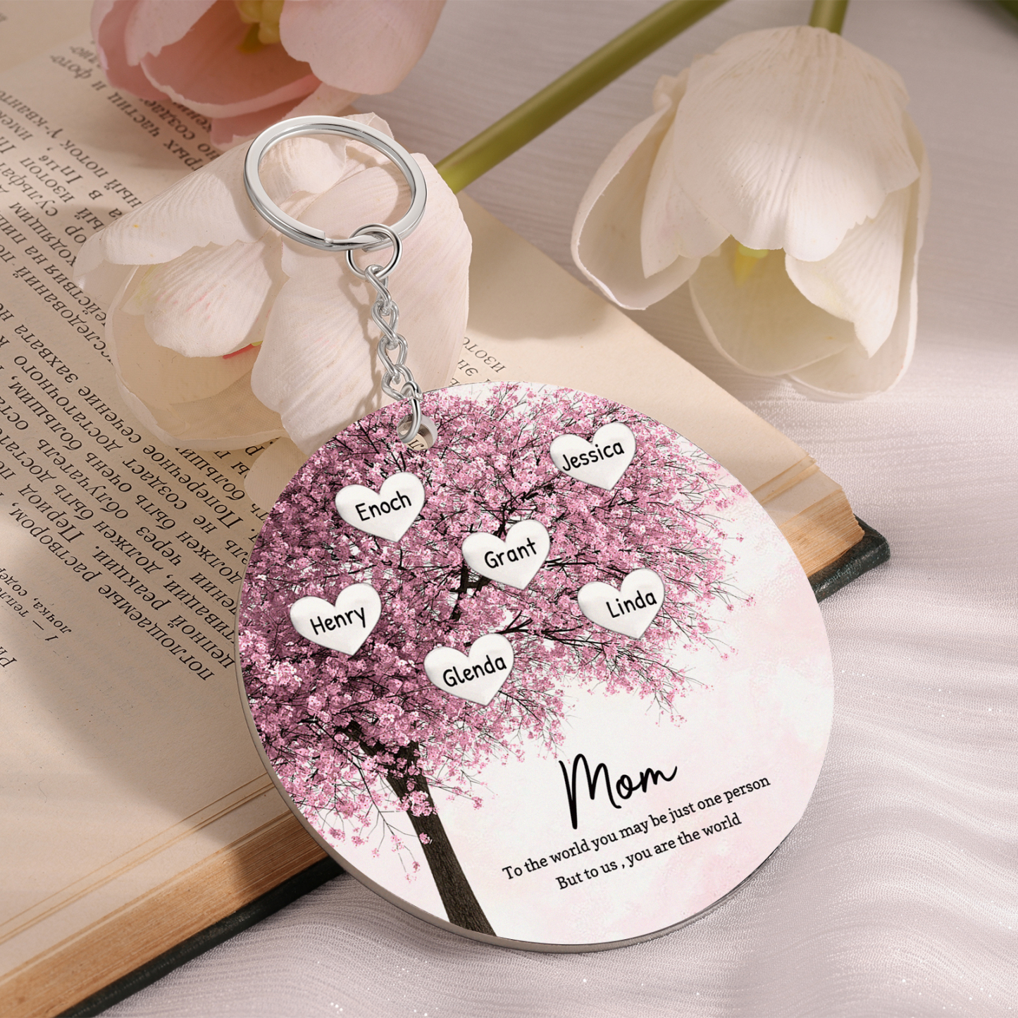 6 Names-Personalized Tree Of Life Customized 6 Names and 2 Text Keychain Family Tree Keychain for Mum