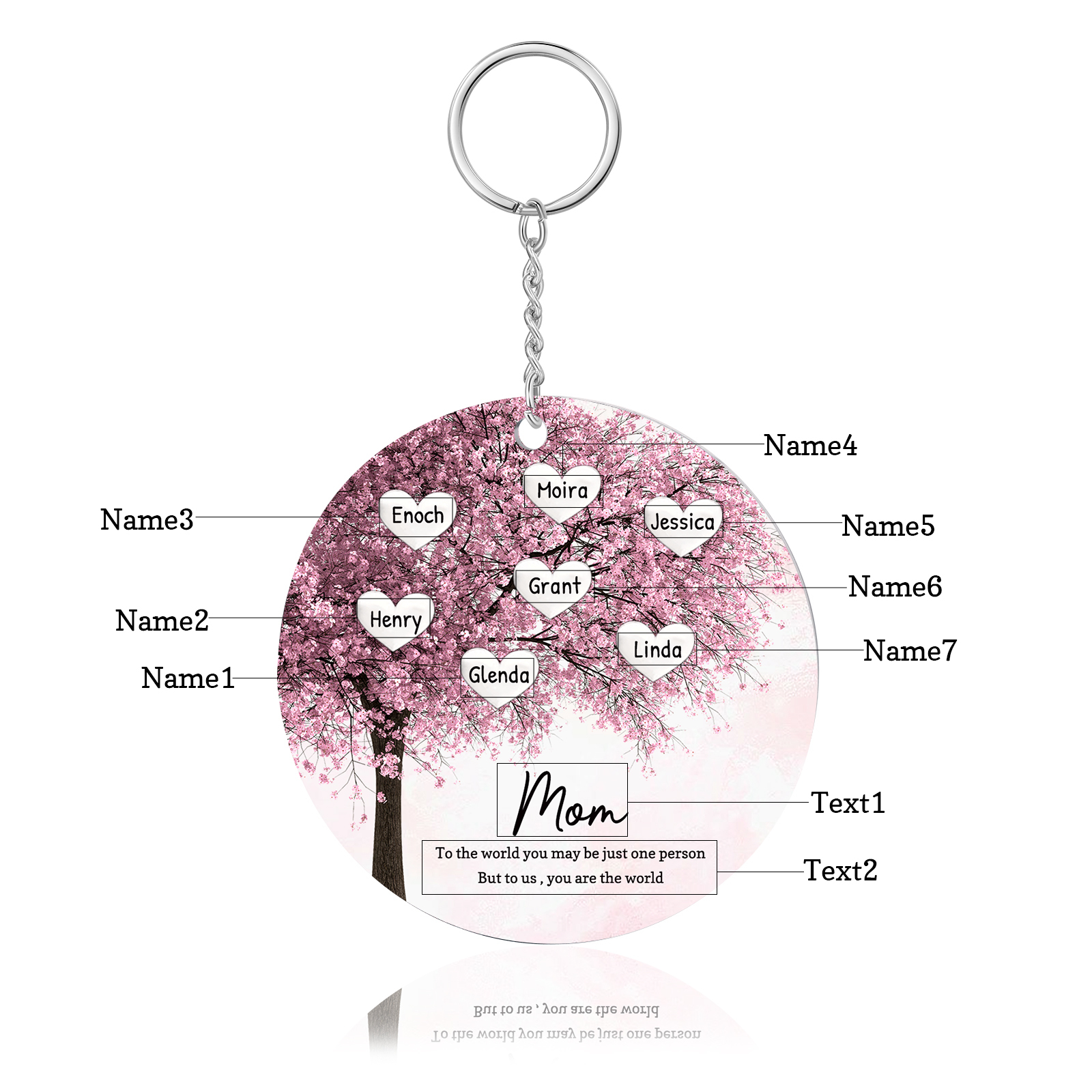 7 Names-Personalized Tree Of Life Customized 7 Names and 2 Text Keychain Family Tree Keychain for Mum