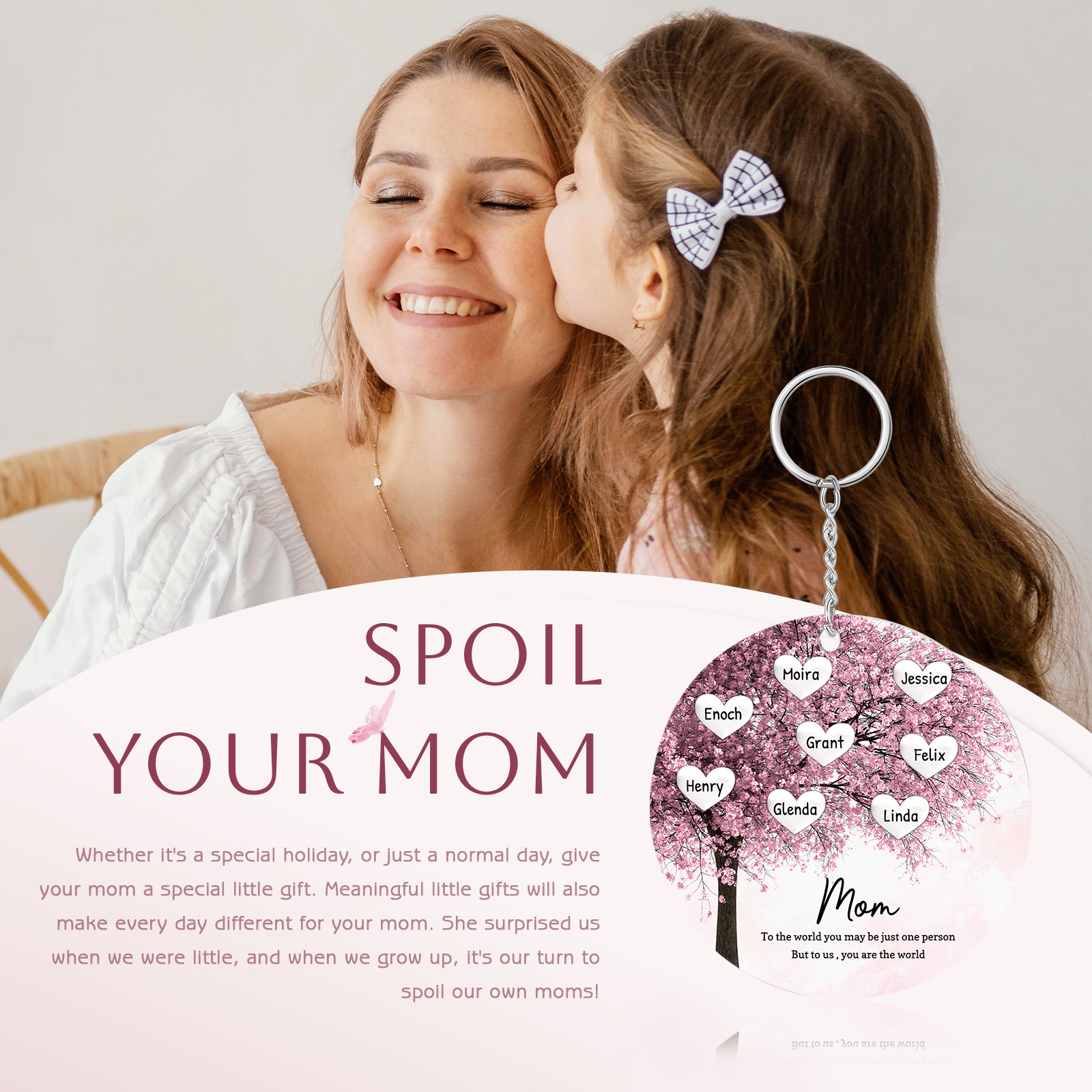 8 Names-Personalized Tree Of Life Customized 8 Names and 2 Text Keychain Family Tree Keychain for Mum