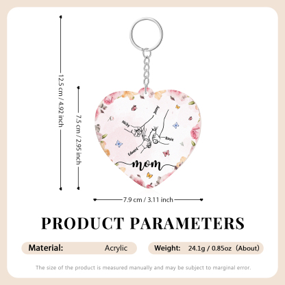 4 Names - Personalized Keychain Customized 4 Names and 1 Text Hand in Hand Keychain Gift for Mum/Nana