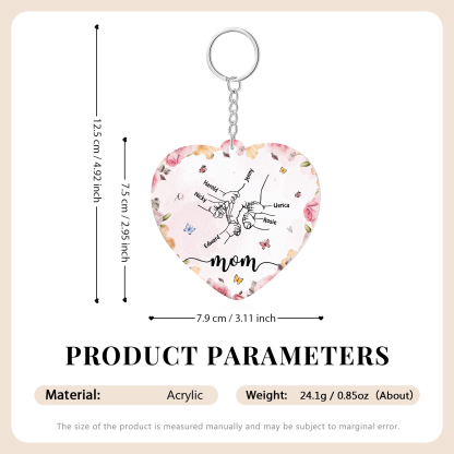 6 Names - Personalized Keychain Customized 6 Names and 1 Text Hand in Hand Keychain Gift for Mum/Nana