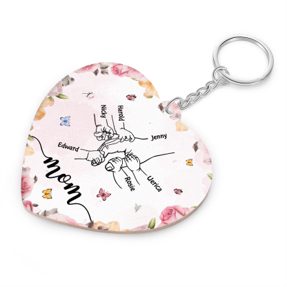 6 Names - Personalized Keychain Customized 6 Names and 1 Text Hand in Hand Keychain Gift for Mum/Nana