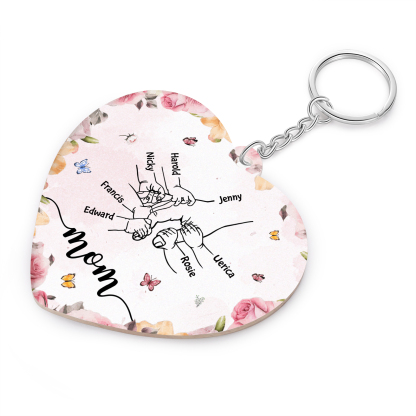 7 Names - Personalized Keychain Customized 7 Names and 1 Text Hand in Hand Keychain Gift for Mum/Nana
