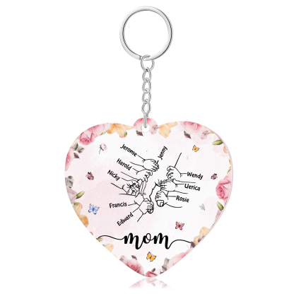 9 Names - Personalized Keychain Customized 9 Names and 1 Text Hand in Hand Keychain Gift for Mum/Nana