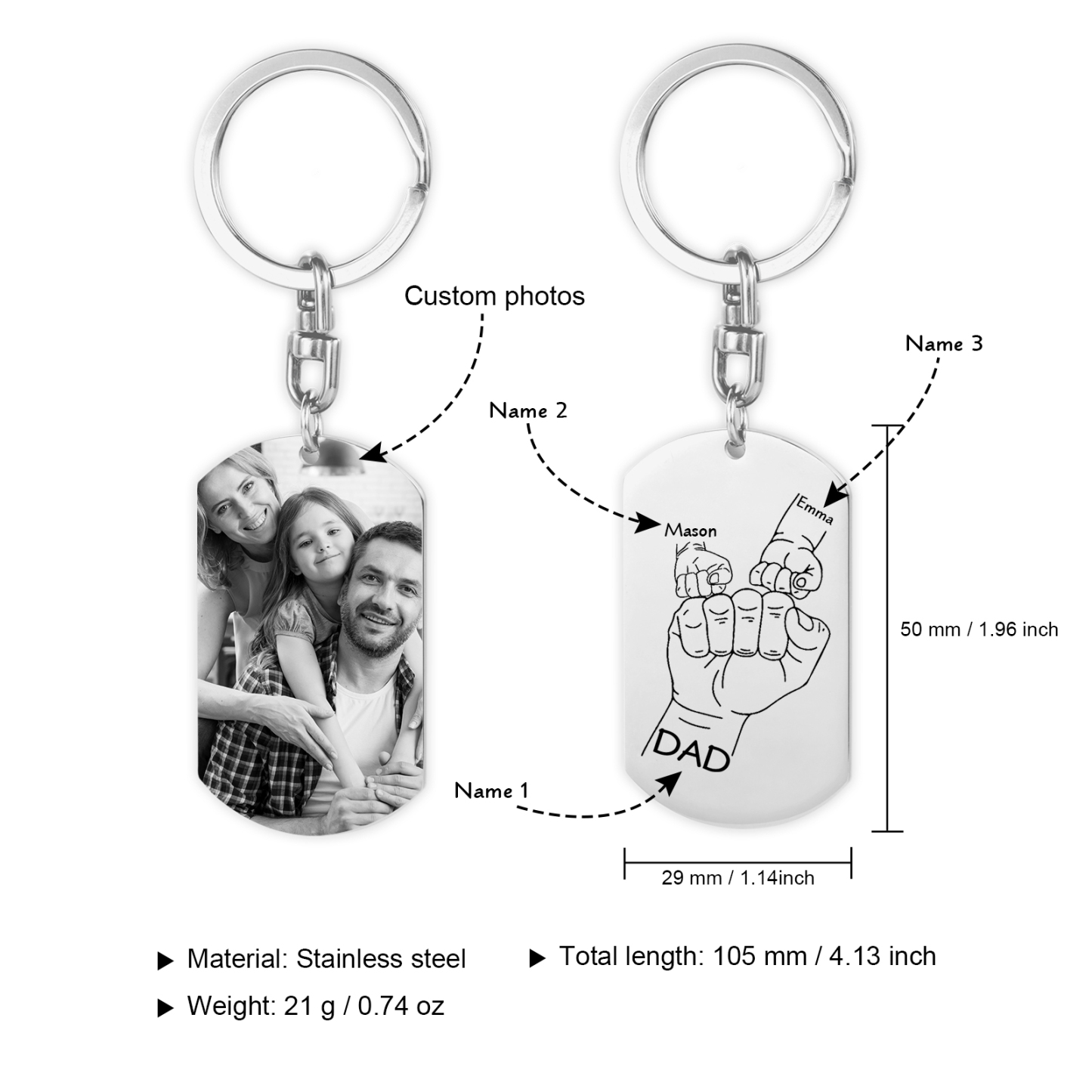 3 Names Fist Personalised Photo Keyring for Father’s Day – Custom Gift for Dad | Jessemade