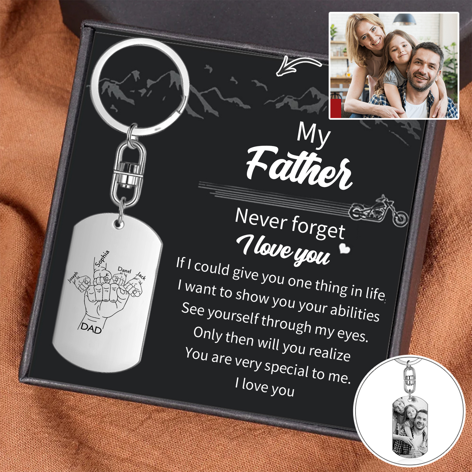 5 Names Fist Personalised Photo Keyring for Father’s Day – Custom Gift for Dad | Jessemade
