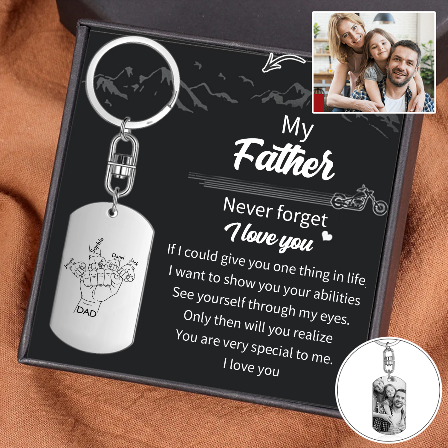 5 Names Fist Personalised Photo Keyring for Father’s Day – Custom Gift for Dad | Jessemade
