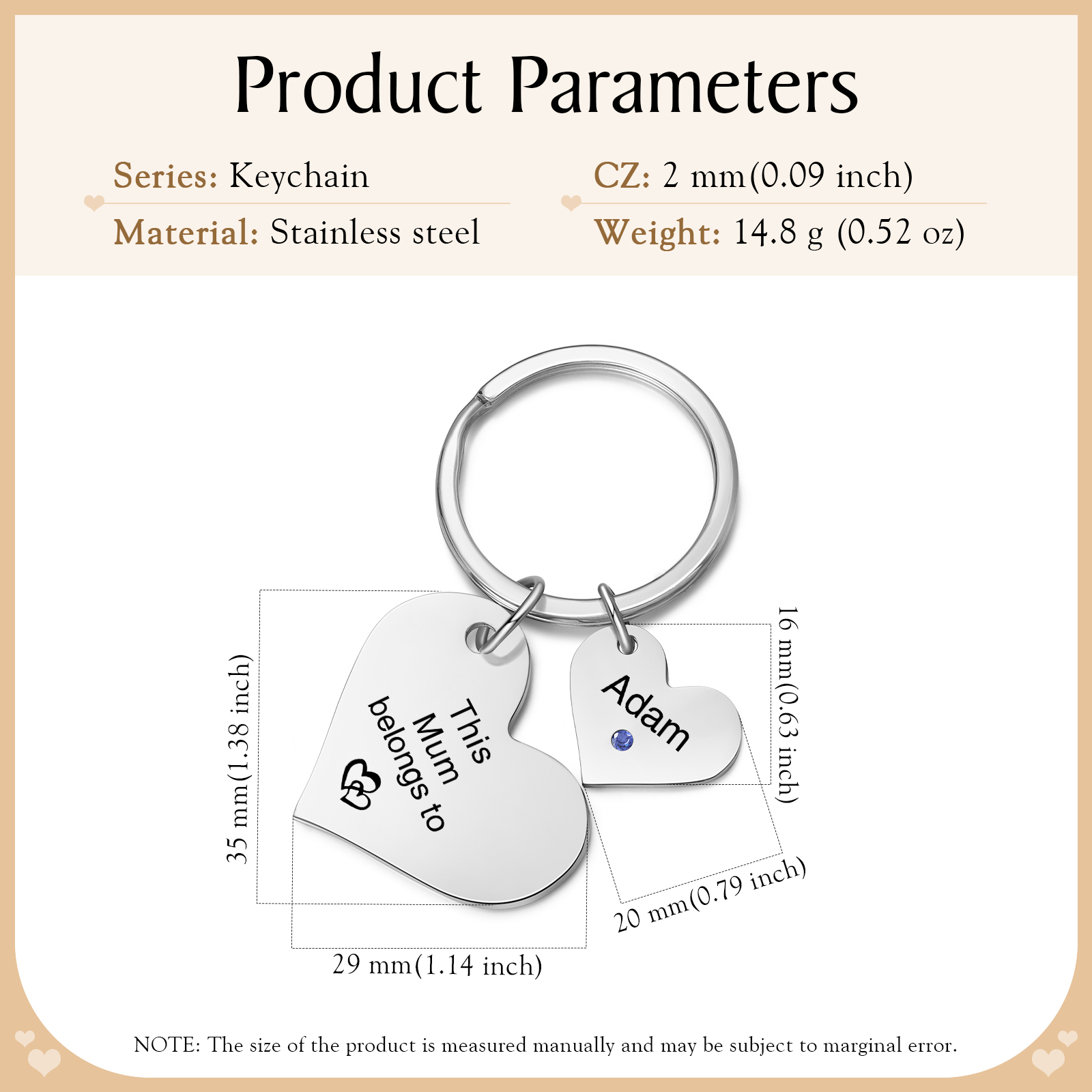 Personalised Heart Keyring – Custom 1-6 Names, Birthstones & Text – "This Mum Belongs To" – Unique Mother's Day Gifts for Her | Jessemade